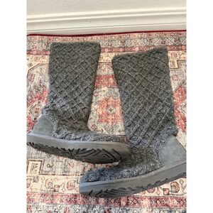UGG Australia Lattice Cardy Grey Knit Tall Button Boots 5879 Womens‎ Size 6
